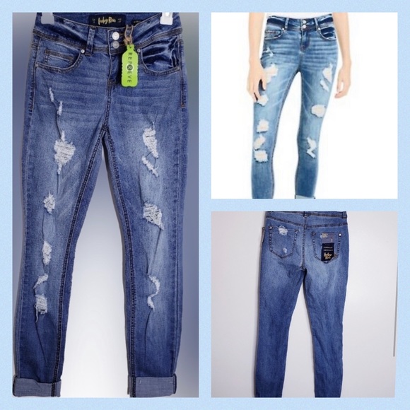 🌺👖Rein Curvy Roll Distressed Jeans Size 3 Juniors🌺👖 - Picture 1 of 4